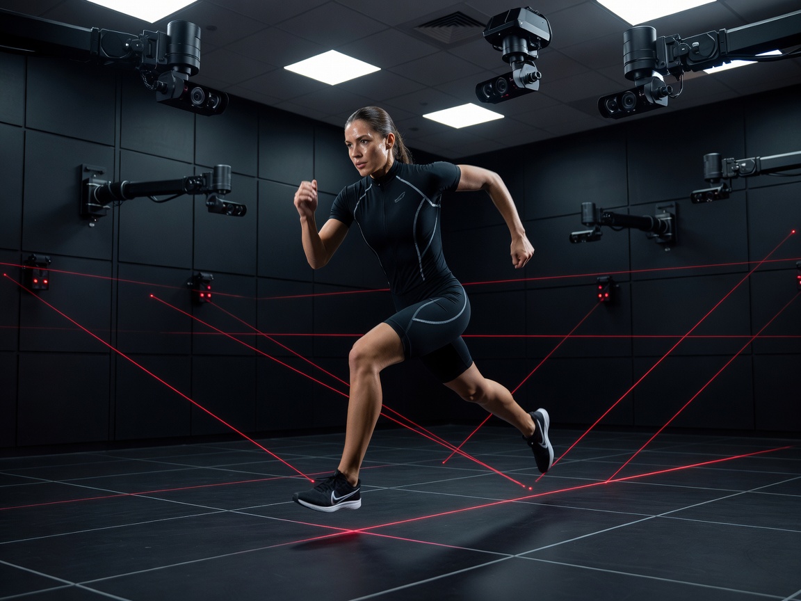 Athlete moving through a controlled exercise task, illustrating movement capture