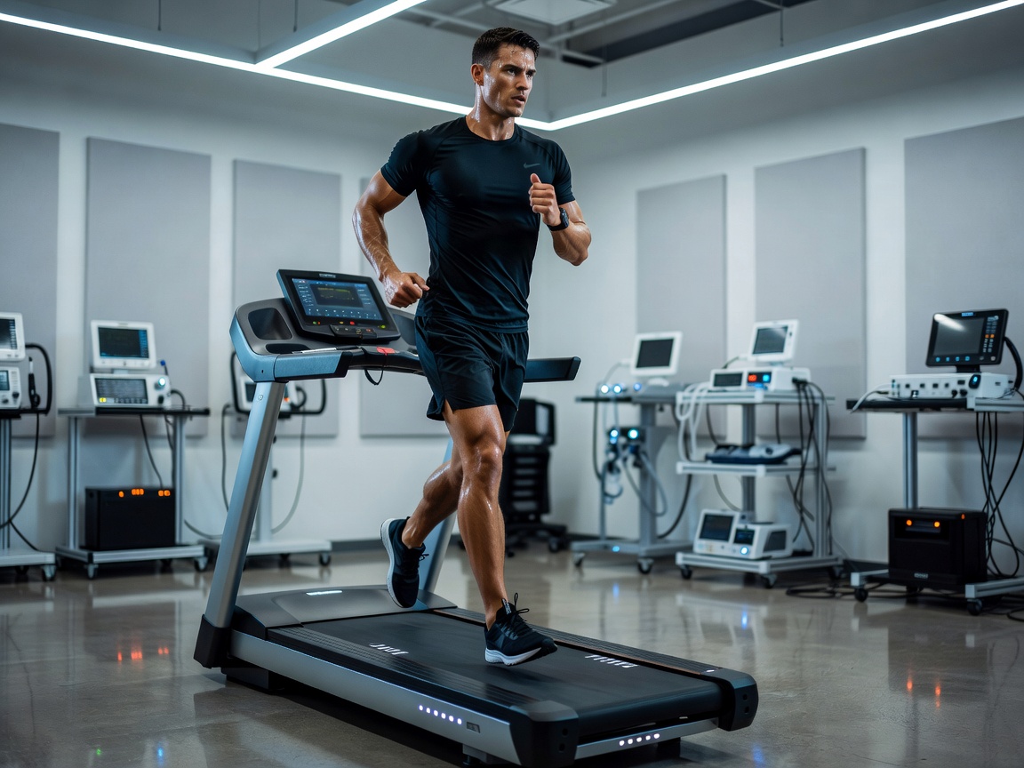 Athlete using exercise equipment in a testing and training environment