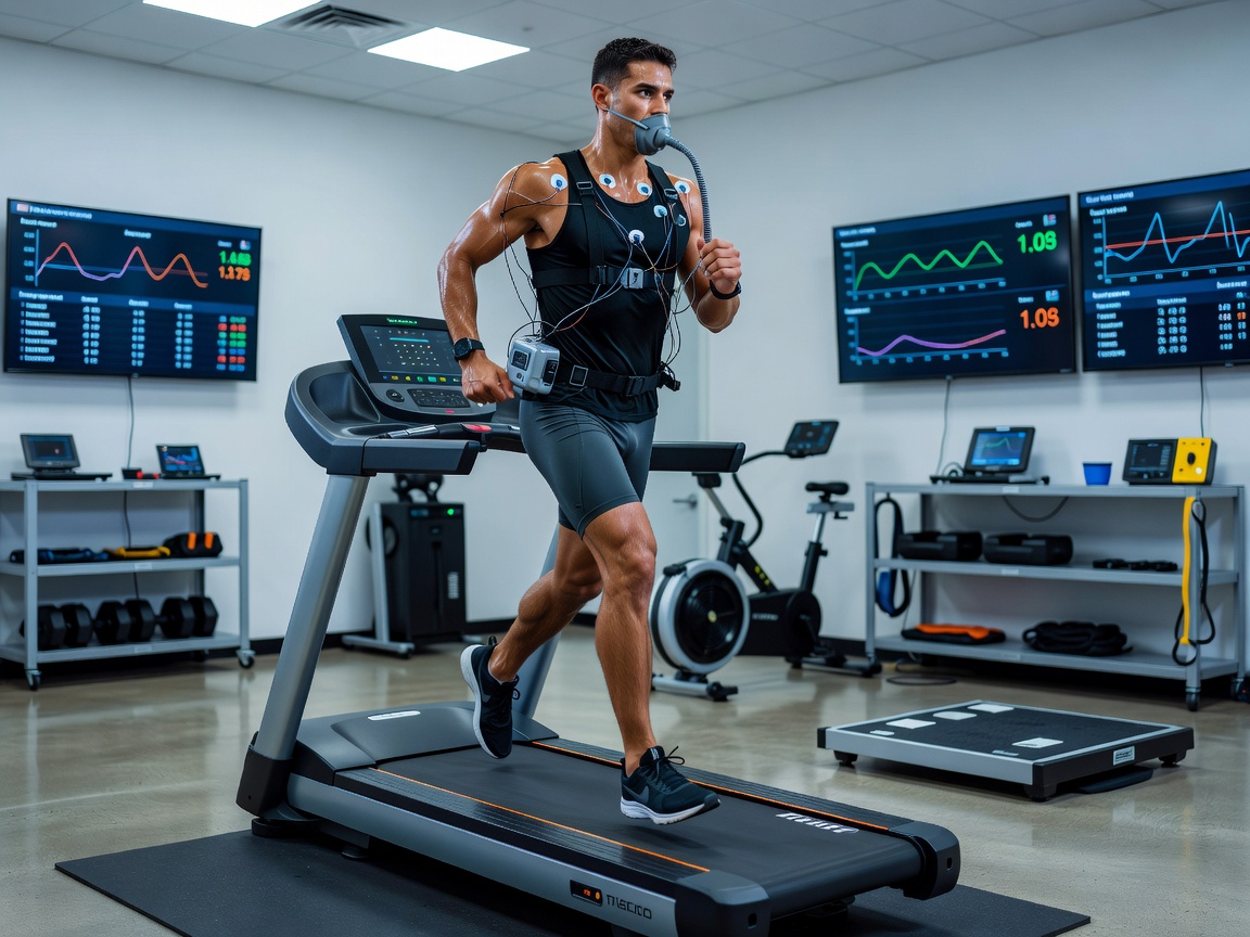 Athlete working with exercise equipment in a performance testing setting